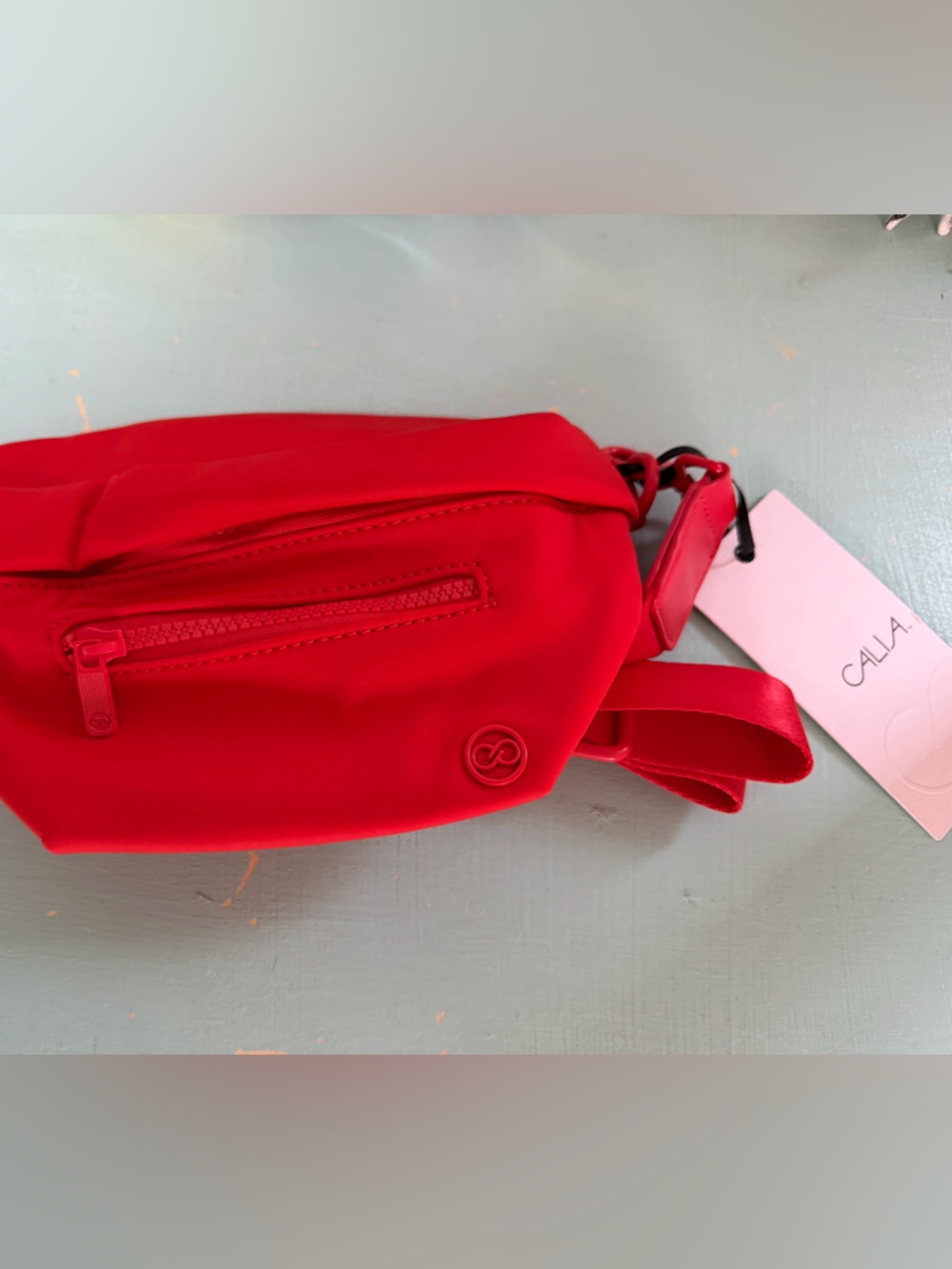 caliA Red Crossbody Waist Bag with Front Zip Pocket